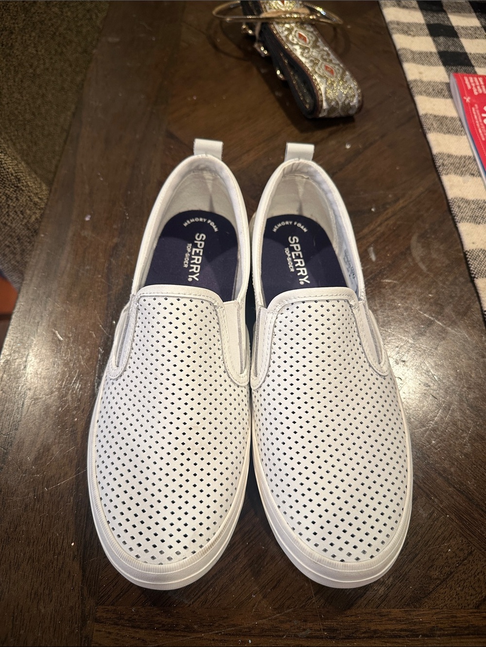 Sperry  women’s Perforated Slip-On Sneakers in White 8- memory foam